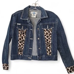 Gasoline Jeans Cropped Denim Jacket w/ Leopard Print Panels –Girls Size M
